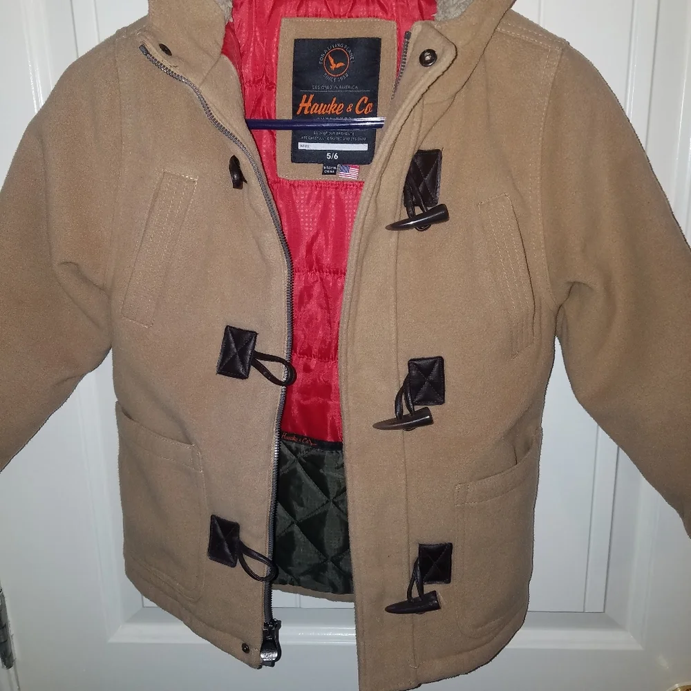 Boys Hawked & CO Camel Hooded Insulated Wool Blend Jacket Coat 5/6. - Picture 2 of 9